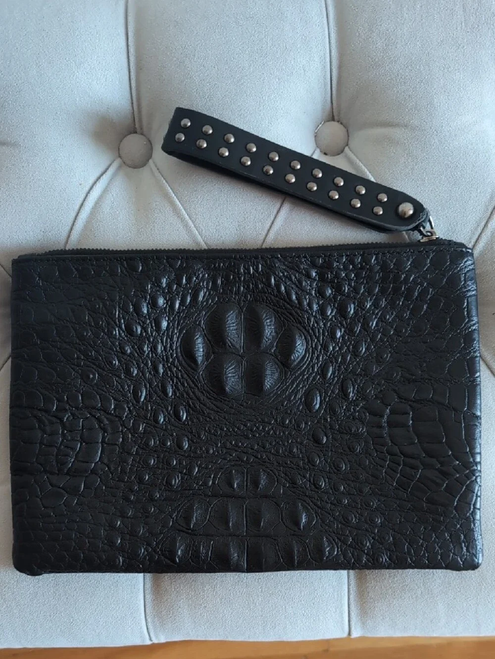 Black Crocodile-Texture Wristlet Clutch - Women Bags